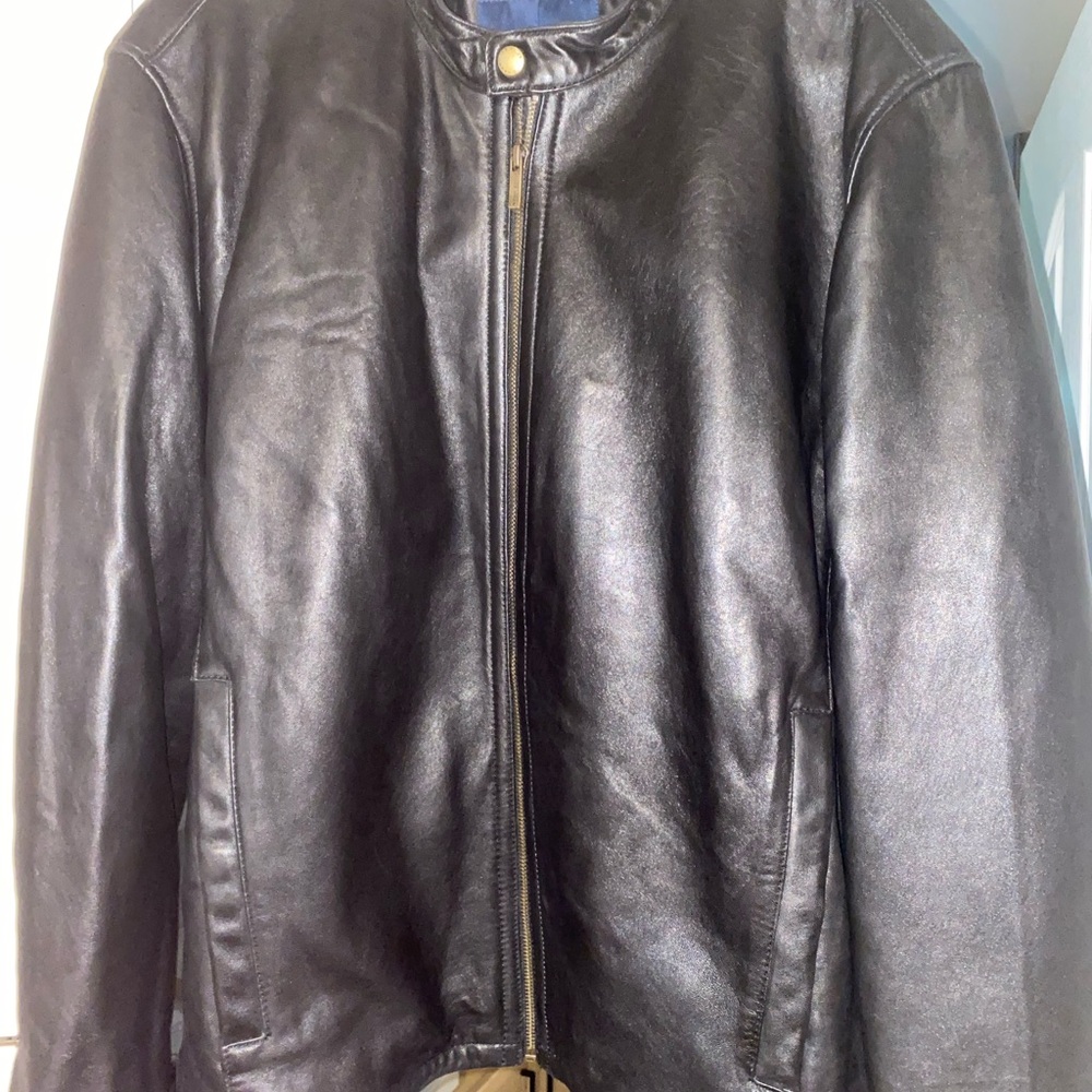 Cole Haan Black LEATHER Jacket with Streamlined Design - Picture 2 of 6